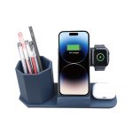 3-in-1 Wireless Charging Station with Hexagon Pen Holder - Image 5