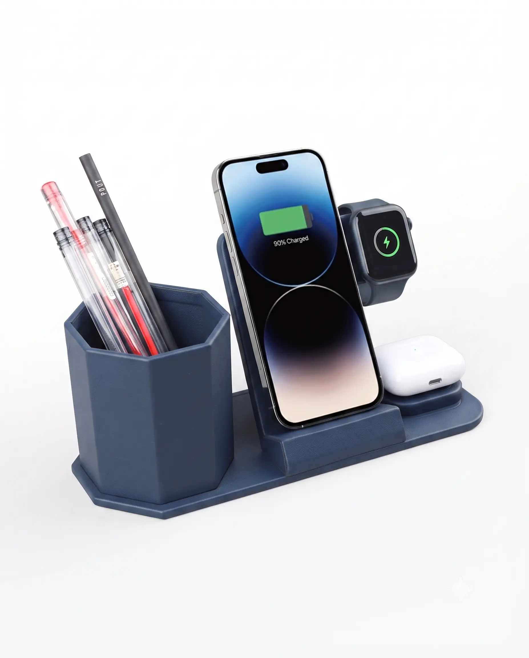3-in-1 Wireless Charging Station with Hexagon Pen Holder 3-in-1 Wireless Charging Station with Hexagon Pen Holder - Image 1